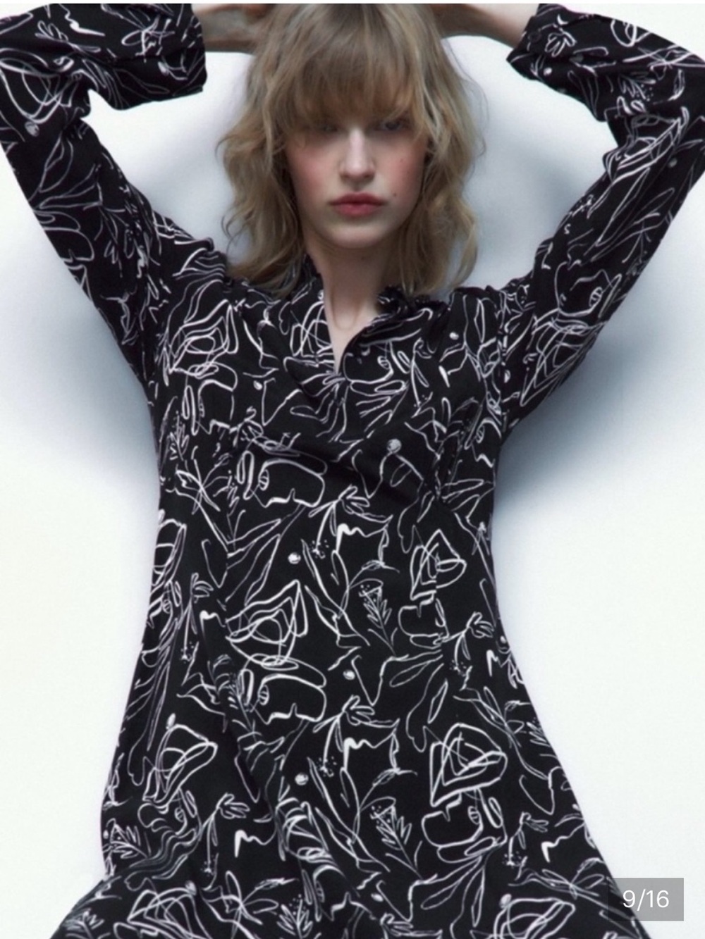 Zara Carlotta Black/White Elegant Abstract print Shirt Midi Dress